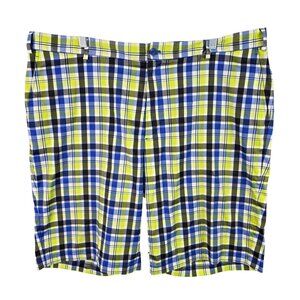 Mens Slazenger Blue Green White Plaid Shorts 100% Polyester 12" Inseam Size 42